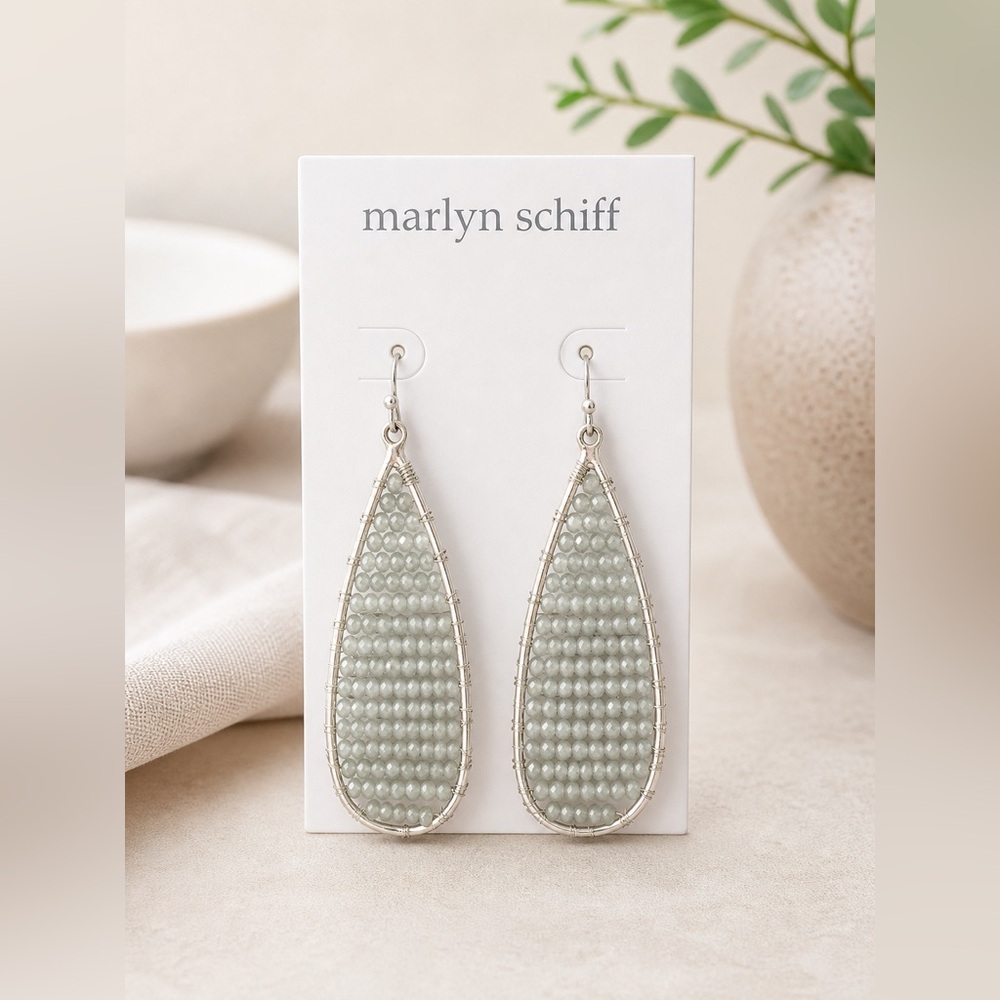 Marlyn Schiff Beaded Teardrop Earrings Silver Tone